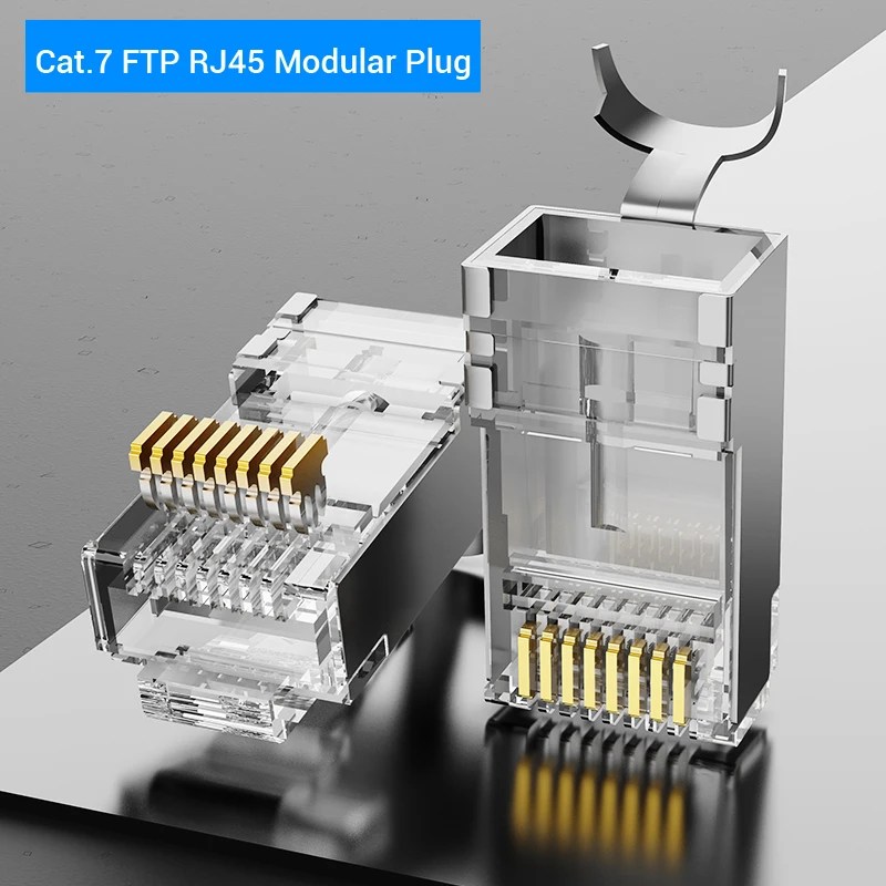 Conectores RJ45 Cat6 – Conector de paso chapado en oro de 3 clavijas 8P8C  enchufes modulares -Paquete de 50