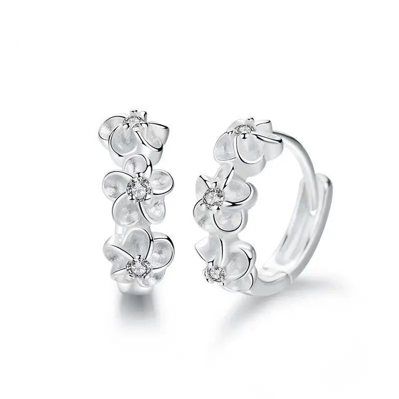 New 925 Sterling Silver Earrings Small Flower Round Earrings Female Charm Jewelry Gift