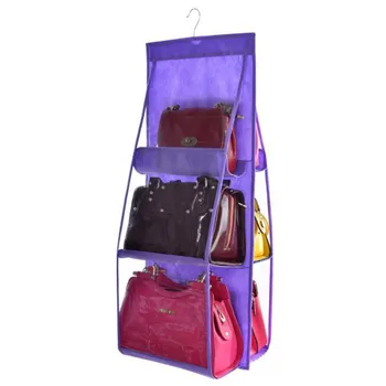 

6 Pockets Double Side Hanging Storage Bag Purse Organizer Handbag Foldable Tote Bag for Wardrobe Closet Hanger Hot