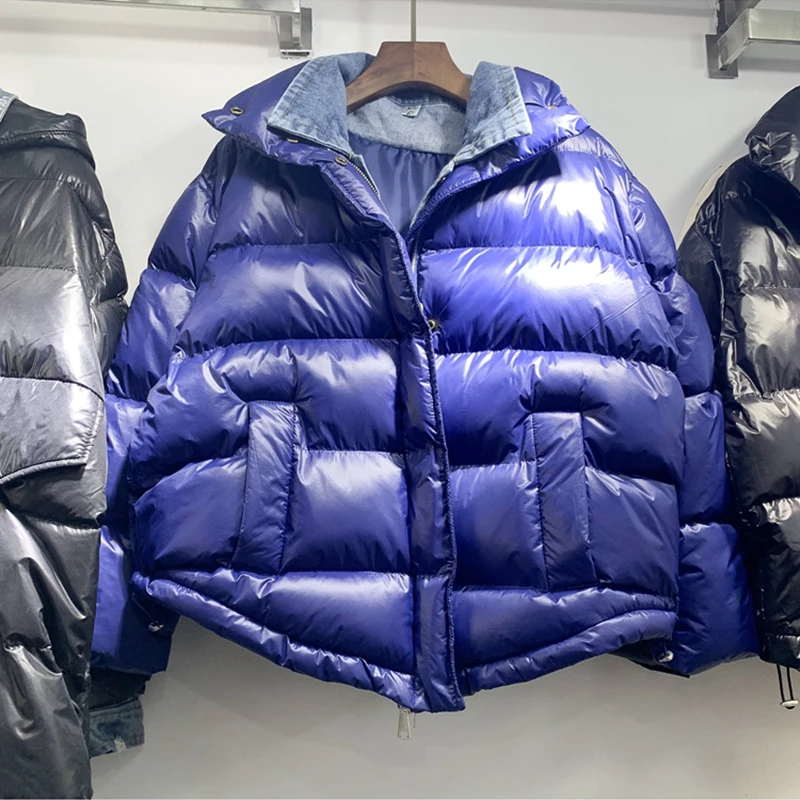 Синий New Zipper Parka Glossy Women Cotton Jackets Thicken Cotton-padded Jacket Warm Winter Down Waterproof Coat Women - Цвет: Синий