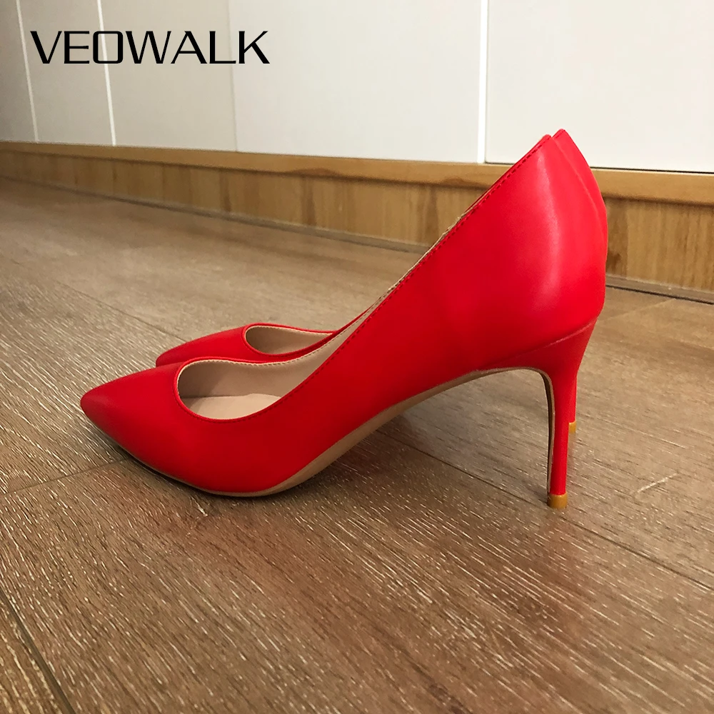 

Veowalk Plain Red Matte Women Pointed Toe Elegant Stiletto Pumps 8cm 10cm 12cm High Heel Wedding Bridal Shoes Customizable