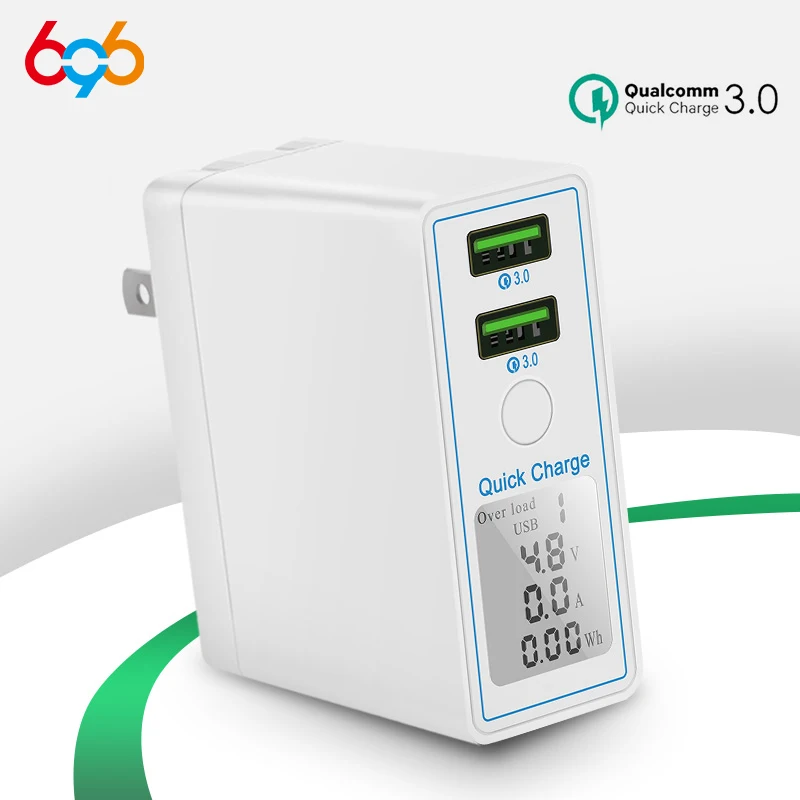 Зарядное устройство 696 QC 3 0 36 Вт двойной USB порт быстрая зарядка светодиодный