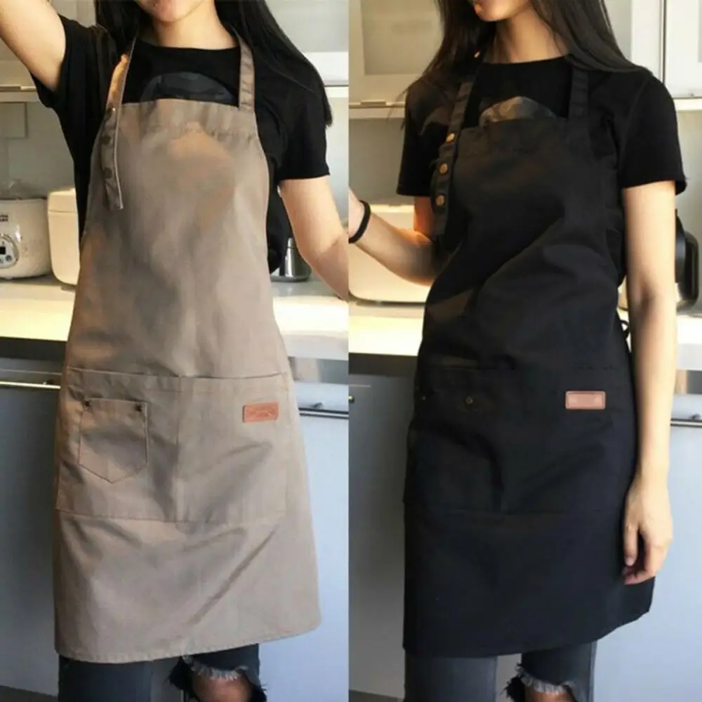 

Solid Color Adjustable Bib Apron Waterproof Stain-Resistant with Two Pockets Kitchen Chef Baking Cooking BBQ Apron Kitchen Tools