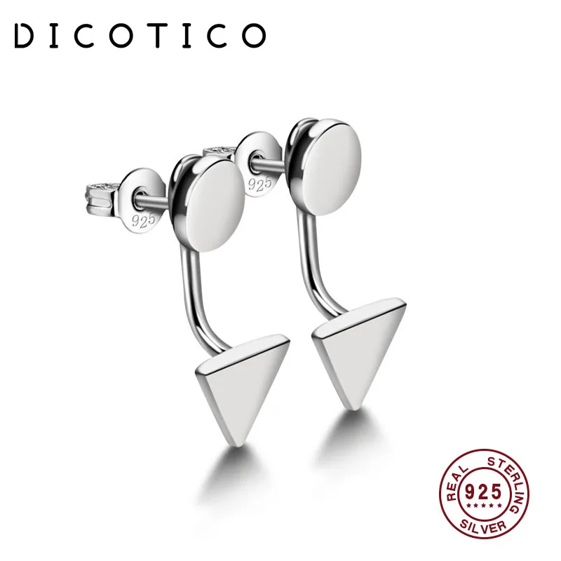 

DICOTICO Authentic 100% Sterling 925 Silver Round Triangle Drop Earrings For Women Simple Push Clasp Femme Aretes KFE1027-T