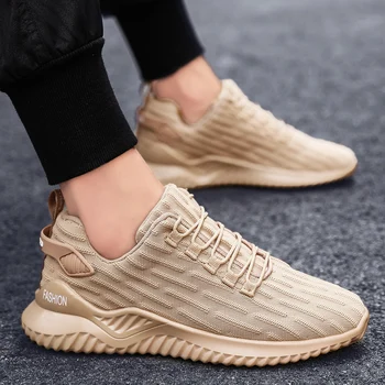 

Tyburn New Men Shoes Fashion Casual Shoes Soft Breathable Fly-Knit Male Sneakers Non-Slip White Khaki Men's Vulcanize Shoes