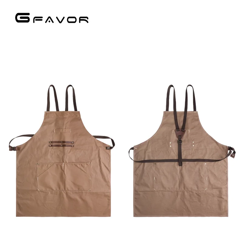 

2020 New Style Craft Craftsmen Apron Retro Canvas Waterproof Apron Multi-Tool Pocket Leather Strap Solid Wear-Resistant