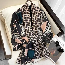 

NEW2022 2022 New Women Autumn Spring Scarf Cotton Hijab Shawls Houndstooth Plaid Print Beach Wraps Scarves Female Headband