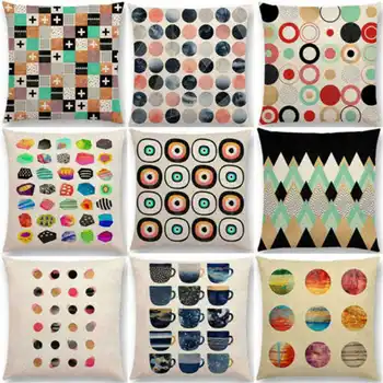 

Soft Geometric color pattern Pillow Case Throw Pillowcase Cotton Linen Printed Pillow Covers For Office Home Textile