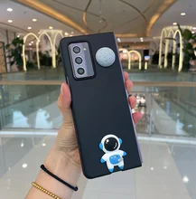 

Fashion Cute Conque Cartoon Astronaut Moon Black Skin Frosted Case Cover For Samsung Galaxy Z Fold 2 3 W21 5G Hard Back Cover