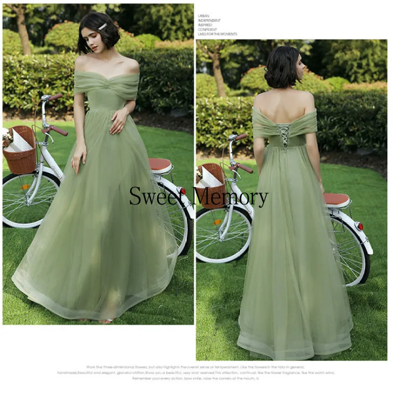 O095 Made Floor Length Long Green Bridesmaid Dresses Bride Guests Sisters Party Prom Robe Wedding Vestidos Sweet Memory