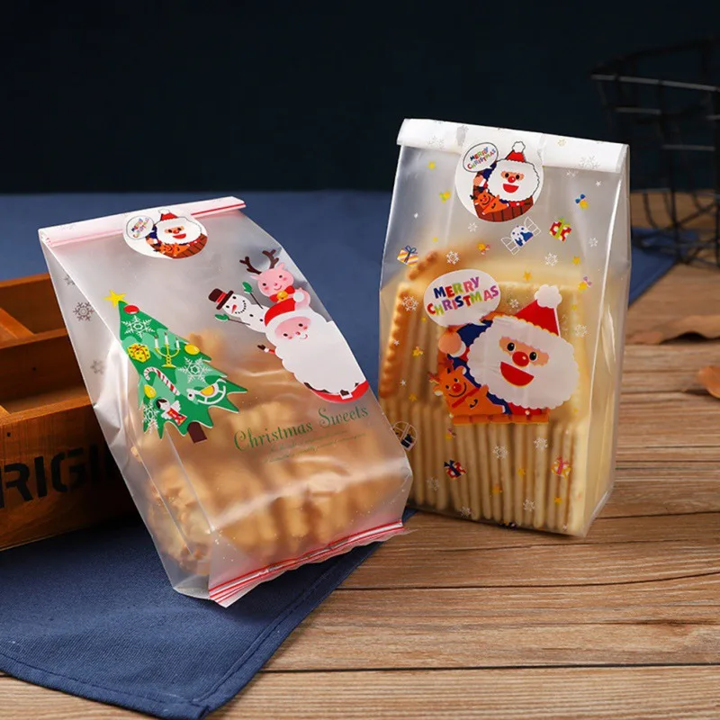 50 шт. рождественские подарки сумки милый мультфильм печенье упаковка самоклеющиеся год Санта Клаус сумки для печенья конфеты торт посылка