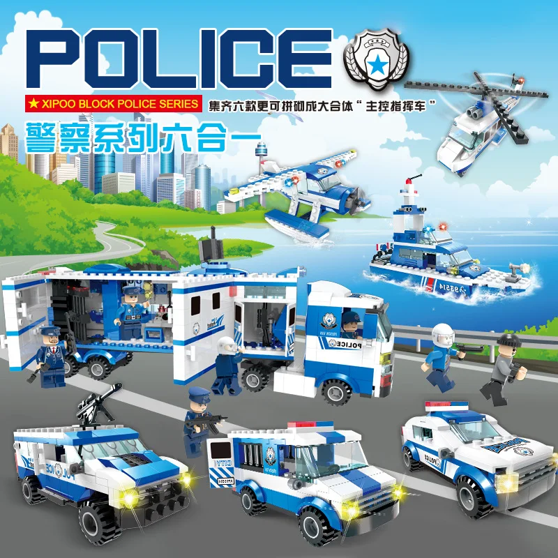 

XIPOO 93514 City Police Command Car China Mobile Police Headquarters Series Assembled Inserted Building Blocks Toy