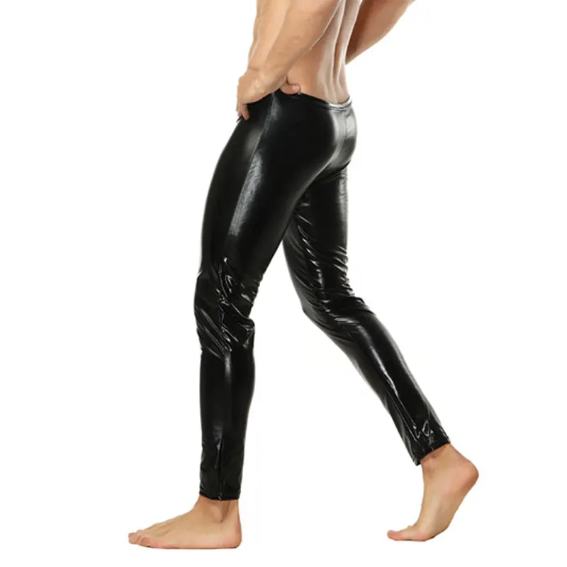 Sexy U Pouch Zipper Open Shiny Stage Dance Pencil Pants Faux Leather Skinny Pants Sexy Legging Gay Wear Plus Size Sexy Tight F24
