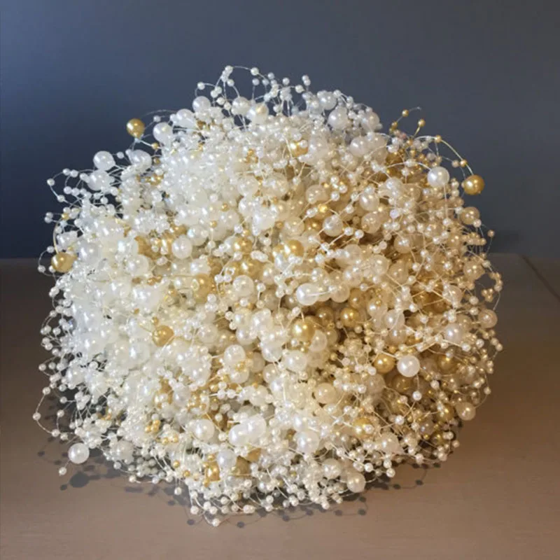 Craft Square Imitation Pearl Beads Cotton Line Chain 5m 3mm-8mm For DIY Party Decoration