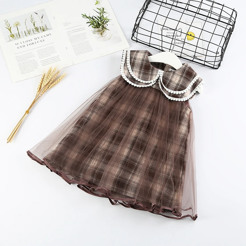 Toddler Girl Plaid Woolen Party Ruffle Dress Kids Wholesale Lot Bulk Clothes Fall Winter Girl Fashion Princess Dress Puppy Style