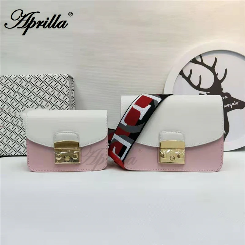 Aprilla, дизайнерские брендовые сумки, 17 см, 21 см, разноцветные, с клапаном, из натуральной кожи, 3 А, качественные сумки, женская сумка на плечо, на цепочке, сумки через плечо, 224 - Цвет: White-Pink-red