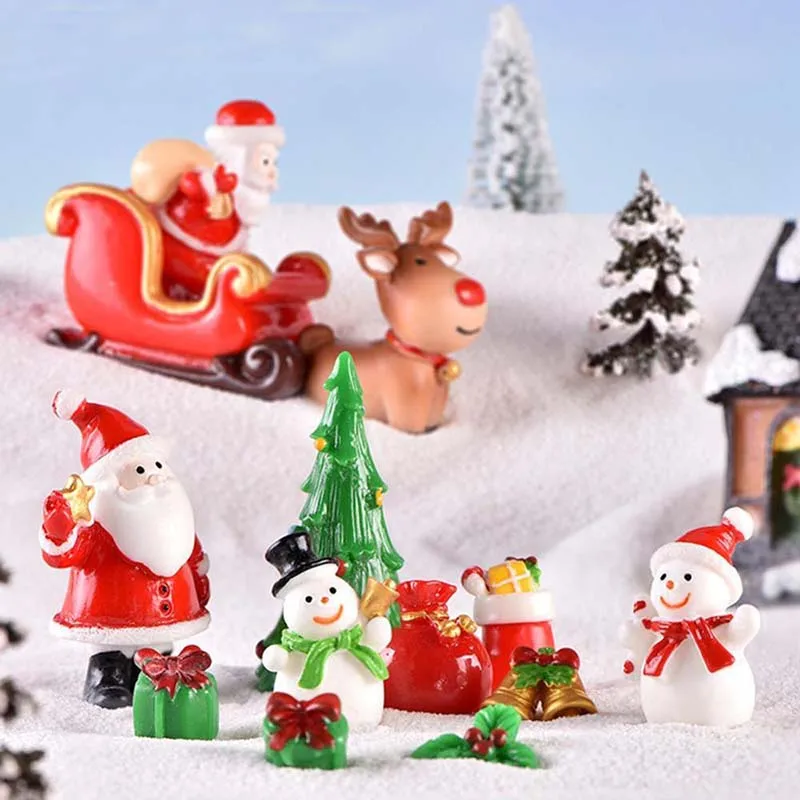 

Dollhouse Miniature Christmas Tree Snowman Gift Box Decor Ornament Sleigh Micro Landscape Snow Scene Christmas Decor for home