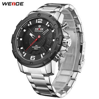 

WEIDE Mens Sport Watches Back Light Calendar Chronograph Alarm Digital Design Stainless Steel Strap Wrist Watch Fashion Clock