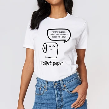 

Oversize Toilet Paper Tshirt Kawaii Spring Summer женская T shirt Women Popular Easy Matching Women's shirt O-Collar T-shirts