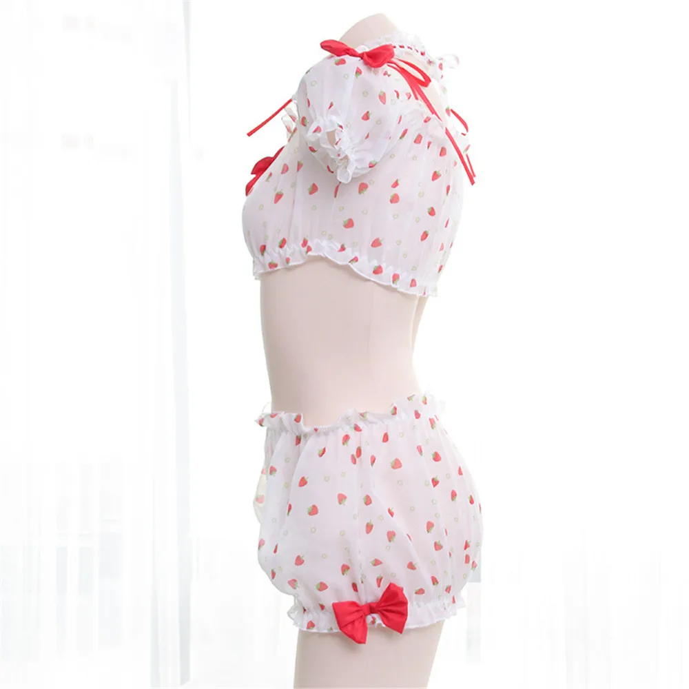 Женский аниме Psychic Косплей костюмы милый сексуальный клубничный принт лук