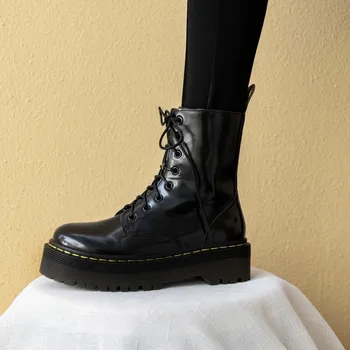 

Hair 2019 Genuine Leather Woman Short Boots Boots England Sponge Cake Shoes