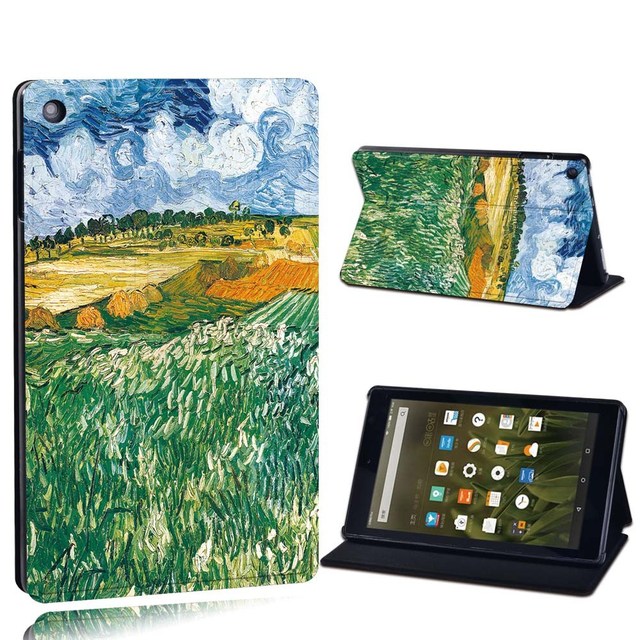 Amazon Fire 7 5/7/9th Gen / Fire HD 8 / 10 with alexa Printed Painting PU Leather Tablet Stand Folio Cover Case