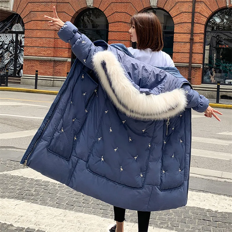 

Female Winter Jackets And Long Coats 2019 Large Size Hooded Parkas Women Wadded Jacket Warm Outwear Big Faux Fur Collar JIU065