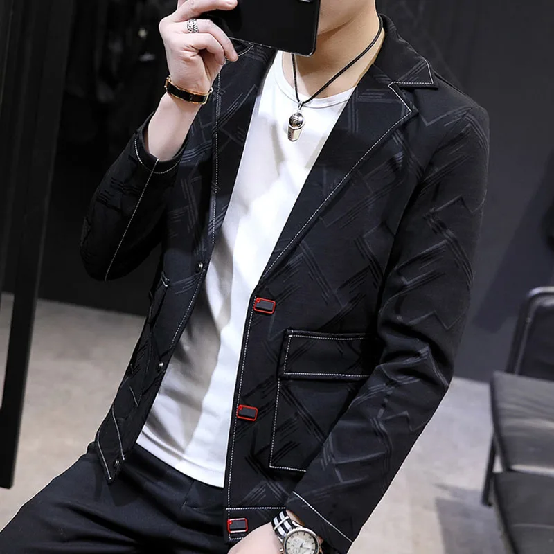 

Men Blazer 2019 New Arrival Spring And Autumn Male Leisure Suit Pocket Handsome Individual Character Casual Korean Style X08