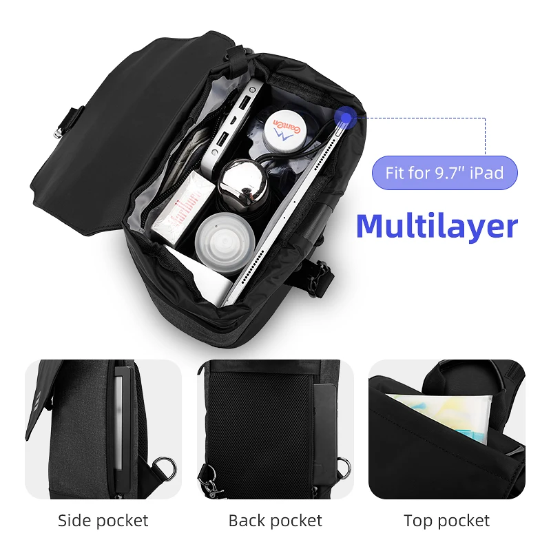 Mark Ryden 2021 New Multifunction Anti-theft Shoulder Bag USB Charging Sling Bag 9.7 inch Ipad Water Resistant Crossbody Bag