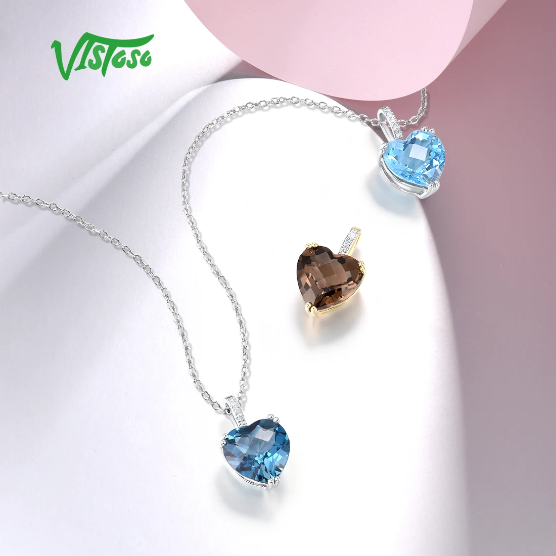 Pendant for pendant necklace gold necklace gold scarab pendant Women Radiant Sky Blue Topaz/Garnet/Smoky Quartz Diamond Fine Jewelry VISTOSO Genuine 14K 585 Rose/White/Yellow Gold