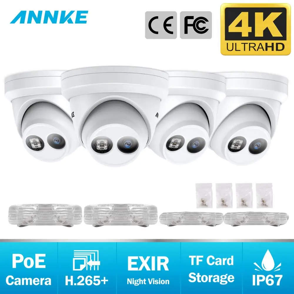 ANNKE 4 шт. Ультра HD 8MP POE камера 4K наружная крытая Всепогодная защита купольная сеть EXIR ночного видения Электронная почта оповещения CCTV комплект