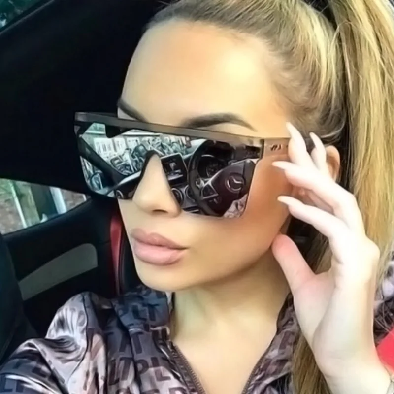 2022 Oversized Sunglasses Women Big Frame Square Flat Top Rivet Gradient Lens Sun Glasses Female Men Vintage Mirror Shades UV400