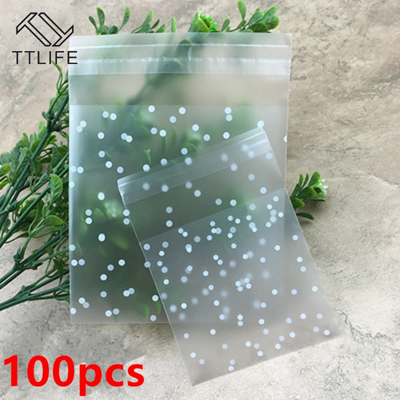 Bolsas de celofán transparentes de plástico, bolsa de regalo de galletas de caramelo de lunares con bolsa autoadhesiva DIY, bolsas de celofán para fiesta, 100 Uds.