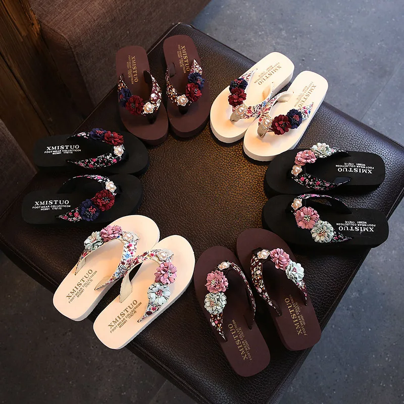 Children's Slippers Girls Summer Cute Fashionable Beach Parent-child Shoes Non-slip Flat Female Flower Slippers B713