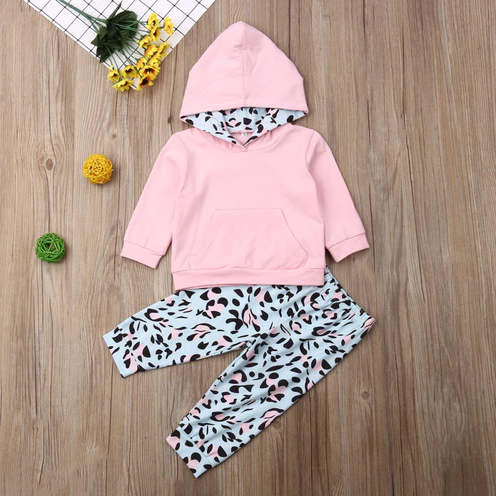 Emmababy, 2 предмета, Одежда для новорожденных девочек топы с капюшоном и длинными рукавами+ штаны с леопардовым принтом, комплект одежды для детей от 0 до 24 месяцев