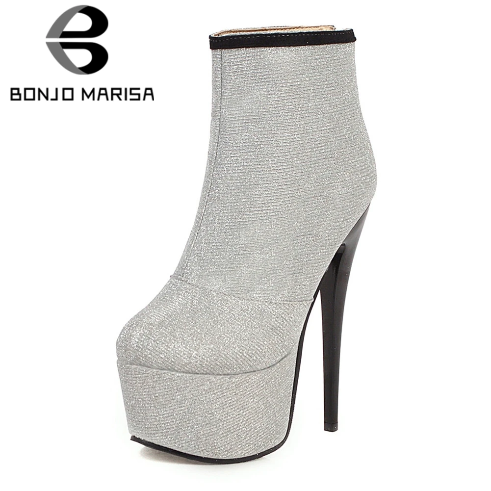 

BONJOMARISA Ladies Fashion Super High Heels Boots Spring New High Platform Ankle Boots Women 2020 Sexy Thin Heels Shoes Woman