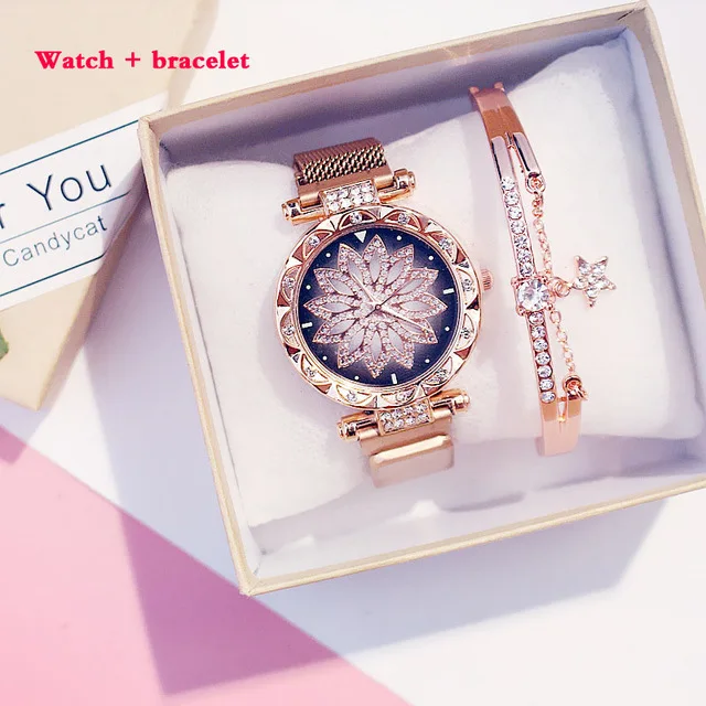 

Women's Watch And Bracelet Set Starry Sky Women Watches Quartz Magnetic Band Ladies Diamond Decorative Watch Zegarek Damski