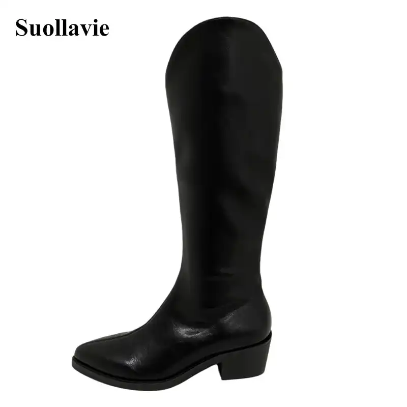 Suollavie Automne Simple Botte Femmes Populaire Femme Botas Mi Mollet Nouvelle Fermeture Eclair 2020 Chaussures Pour Dames Chaude Solide Gros Talons Bas Aliexpress