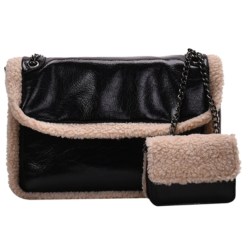 

iVog New Arrival Everyday Ladies Small Crossbody Shoulder Handbag Black Fur Chain Hand Bags for Women 2019 luis vuiton