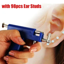  Professional Ear Piercing Gun Tool Set Steel Ear Nose Navel Body Piercing Gun Tool Kit Safety Pierce Tool with 98pcs Ear Studs 