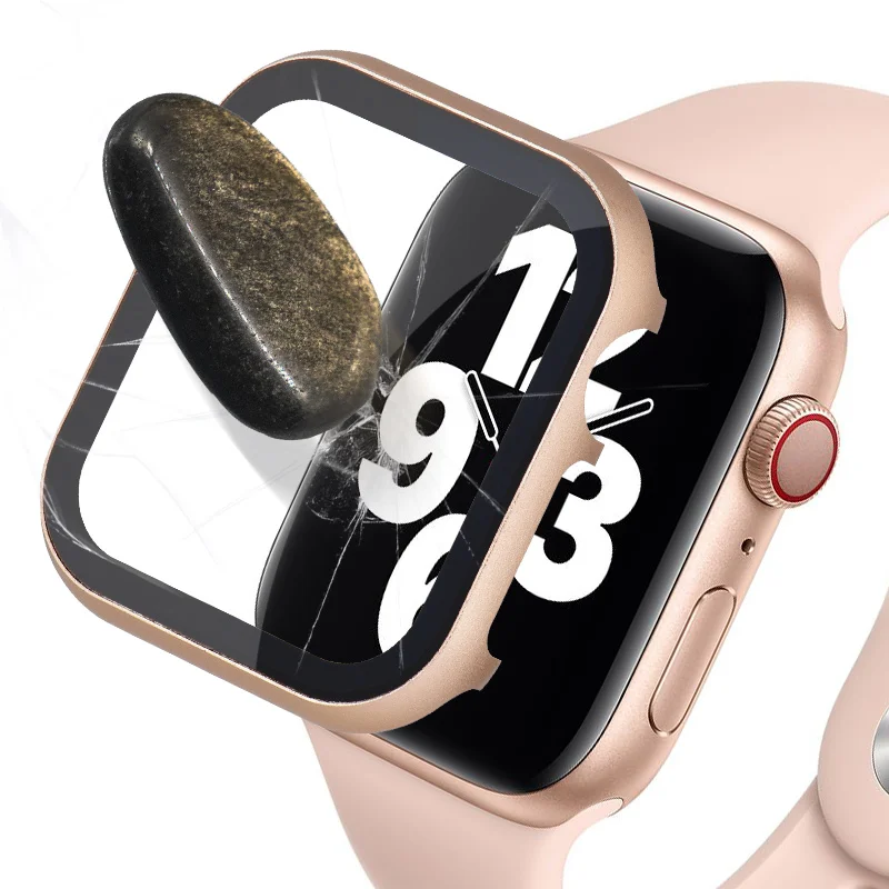 

Glass+Frame matel case For Apple Watch 5 4 3 44mm 42mm iwatch band 40mm 38mm Metal bumper All-around screen protector frame