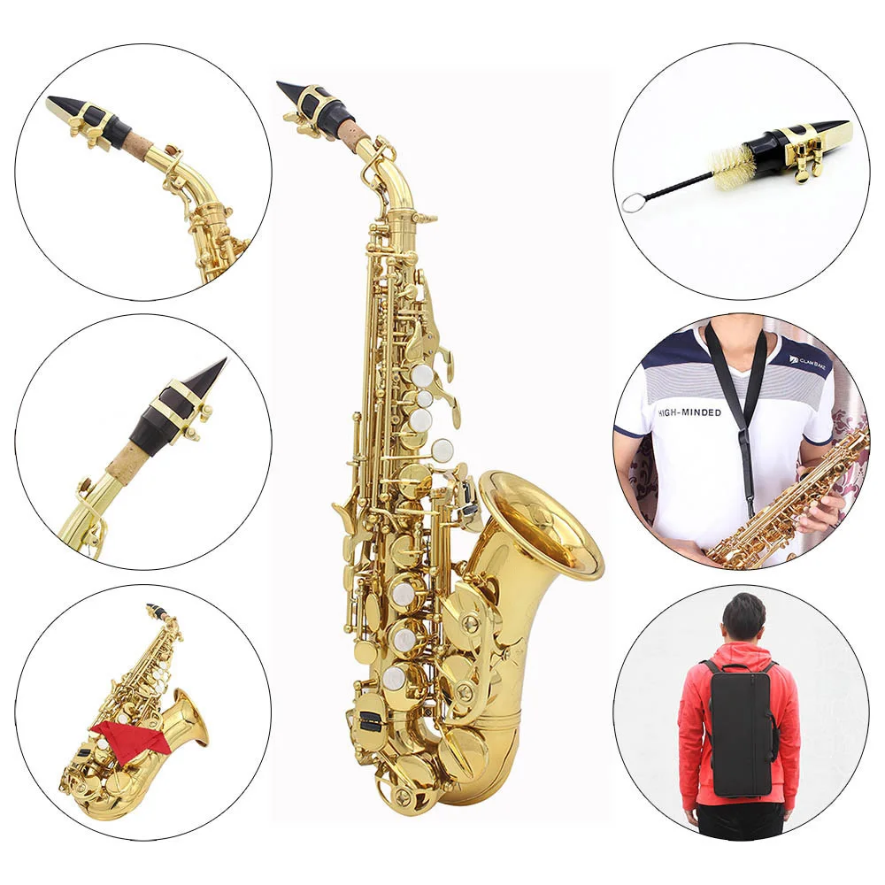 

Brass Golden Carve Pattern Bb Bend Althorn Soprano Saxophone Sax Pearl White Shell Buttons Wind Instrument Cleaning Cloth