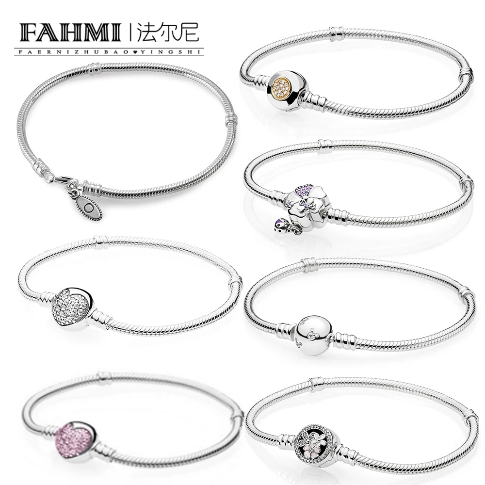 

FAHMI 100% 925 Sterling Silver 1:1 MOMENTS Two-Tone Signature SPARKLING HEART Pink POETIC BLOOMS WILDFLOWER MEADOW Bracelet