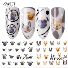 1 лист с милой собачкой ногтей переноса воды наклейки, Переводные картинки наклейки для ногтей DIY маникюр наклейки для ногтей LABLE2292-2302