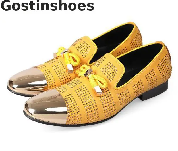 

Men Boat Shoes Genuine Leather Rivets Decoration Men Casual Leather Shoes Metal Cap Toe Set Foot Men Loafers Leisure