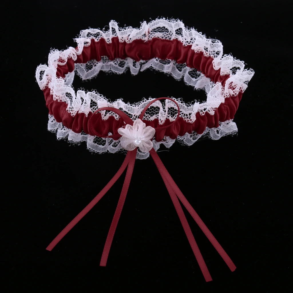 2Pcs Rustic Bridal Wedding Garter Floral Stretch Bridal Lace Satin Bowknot Thigh Ring Soft Socks Hen Party Lace Pearls Garter