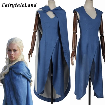 

Game of Thrones Costume Adult Women Halloween Cosplay Daenerys Targaryen Blue Outfit Song of Ice and Fire Party Dress
