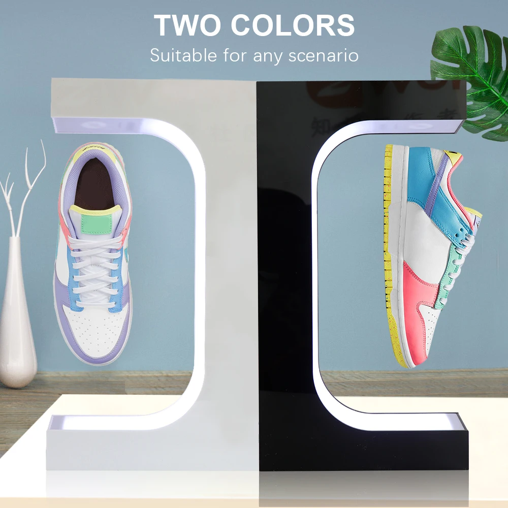 European warehouse Levitating Shoe Display Floating Sneaker Stand with LED Light 360 Degree Rotation shopping mall Shoe Display 2