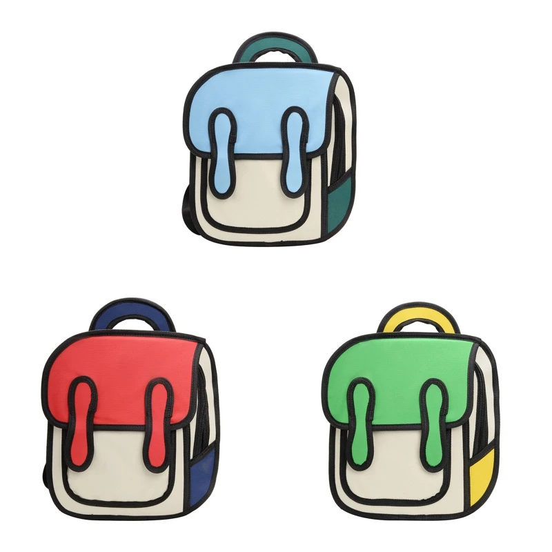 

3D Jump Style 2D Drawing Kids Cartoon Backpack School Comic Bookbag LX9F