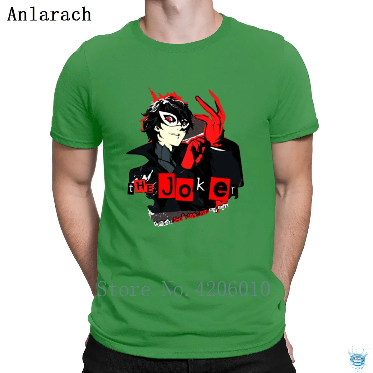 Green Persona 5 Джокер футболки хип-хоп Топ Забавный персонаж Мужская футболка отличная против морщин хлопок формальная - Цвет: Green